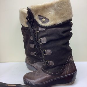 BareTraps Feature Brown Suede Faux Fur Mid Calf Winter Lace Up Boot 7M
